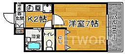 二条CUBE 1Kの間取図画像