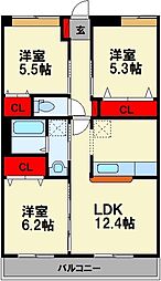 JR筑豊本線 天道駅 徒歩19分の賃貸アパート 2階3LDKの間取り