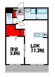 エスカーザ 4階1LDKの間取り