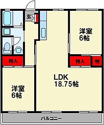 シャトー水江 3階2LDKの間取り