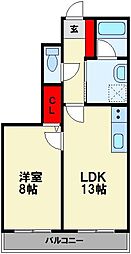 ティアラ東町 2階1LDKの間取り