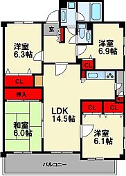 シベール柏の森 1階4LDKの間取り