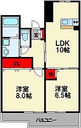 セントフォール笠松 7階2LDKの間取り