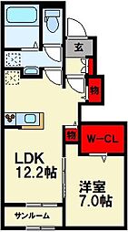 ベル・フィオーレ・ハナセ B棟 1階1LDKの間取り