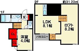 ADC飯塚駅西Bears 1階1LDKの間取り