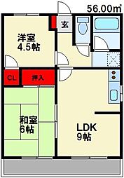 芳雄 A（ヨシオエー） 2階2LDKの間取り