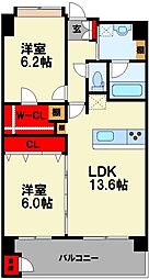 ニューガイア飯塚北 4階2LDKの間取り