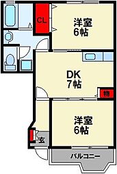 JR筑豊本線 飯塚駅 3.9kmの賃貸アパート 1階2DKの間取り