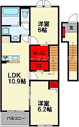 レジデンス プリュVIII 2階2LDKの間取り