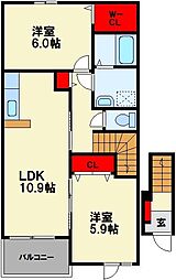 エテルノ・ピーヌII 2階2LDKの間取り