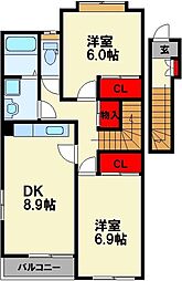 グリーンコート 2DKの間取図画像