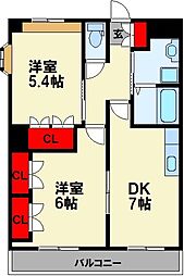 CENTURY椿A 2DKの間取図画像