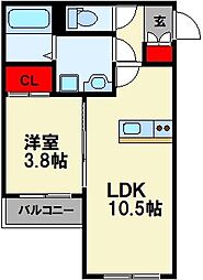 BRAVE BASE東徳前 A棟 1LDKの間取図画像