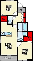 アーバンルクラA 2LDKの間取図画像