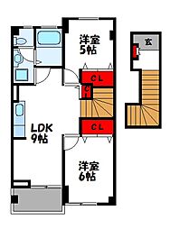 プラシードB 2LDKの間取図画像
