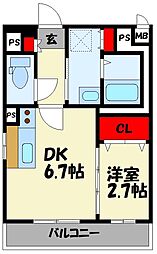 カサグランデ川津 1DKの間取図画像
