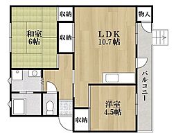 野立ハイツC棟 2LDKの間取図画像