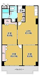 メガロコープ平野1号南棟 3LDKの間取図画像