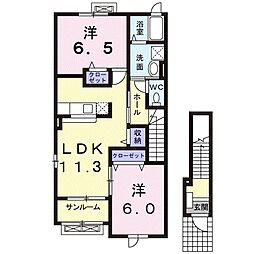 富山地鉄富山港線 競輪場前駅 徒歩3分の賃貸アパート 2階2LDKの間取り