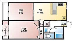 富山地方鉄道本線 越中荏原駅 徒歩35分の賃貸アパート 2階2DKの間取り