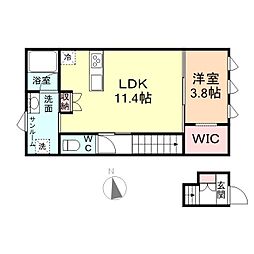 N’enuphar　A棟 2階1LDKの間取り