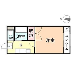 ウエルハイツ 2階1Kの間取り