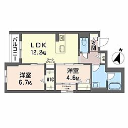 エクラステラ 1階2LDKの間取り