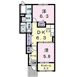 JR高山本線 速星駅 徒歩13分の賃貸アパート 1階2DKの間取り