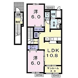 JR高山本線 速星駅 徒歩19分の賃貸アパート 2階2LDKの間取り