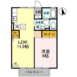 ビューラー堀川 1階1LDKの間取り