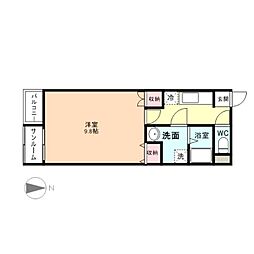 富山地方鉄道上滝線 朝菜町駅 徒歩4分の賃貸マンション 2階1Kの間取り