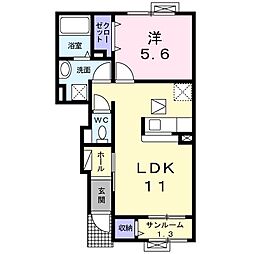 JR高山本線 東八尾駅 4.2kmの賃貸アパート 1階1LDKの間取り