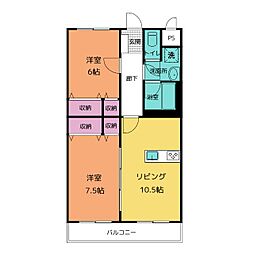 富山地方鉄道本線 東新庄駅 徒歩10分の賃貸マンション 2階2LDKの間取り