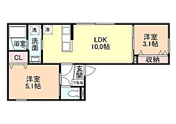 富山市太田アパート 2LDKの間取図画像