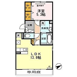 ニューハイツ須田ノ木　B棟 1階1LDKの間取り