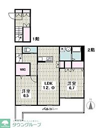 JR横須賀線 東戸塚駅 徒歩20分の賃貸マンション 2階2LDKの間取り