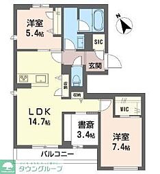 藤沢市善行6丁目マンション 2SLDKの間取図画像
