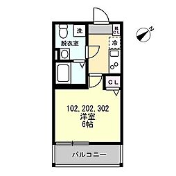 小田急江ノ島線 鵠沼海岸駅 徒歩10分の賃貸アパート 2階1Kの間取り