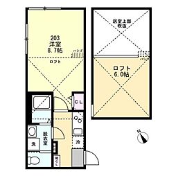 小田急江ノ島線 藤沢本町駅 徒歩8分の賃貸アパート 2階1Kの間取り