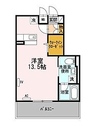 ヴェルテューデュシャトー A館 2階ワンルームの間取り