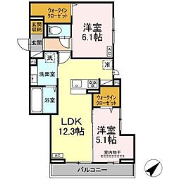 新築プレミア西条中央B棟 3階2LDKの間取り