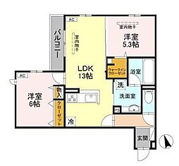 新築Ｗｉｓｔｅｒｉａ寺家 202 2階2LDKの間取り