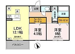 セジュールST B棟 2LDKの間取図画像