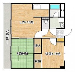 JR山陽本線 向洋駅 徒歩24分の賃貸マンション 2階2LDKの間取り
