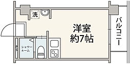 広島電鉄2系統 観音町駅 徒歩10分の賃貸マンション 4階ワンルームの間取り