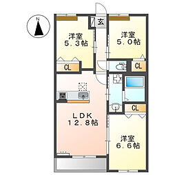 JR芸備線 矢賀駅 徒歩27分の賃貸アパート 1階3LDKの間取り