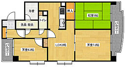 広島電鉄9系統 白島駅 徒歩3分の賃貸マンション 9階3DKの間取り