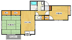 広島電鉄8系統 江波駅 徒歩5分の賃貸マンション 2階2DKの間取り