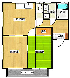 JR呉線 海田市駅 徒歩23分の賃貸マンション 3階2DKの間取り