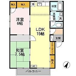 広島高速交通アストラムライン 中筋駅 徒歩12分の賃貸アパート 2階2LDKの間取り